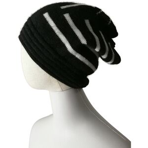 🦝 Winter Black and White Rabbit Wool Blend Double Layer Knitted Hat